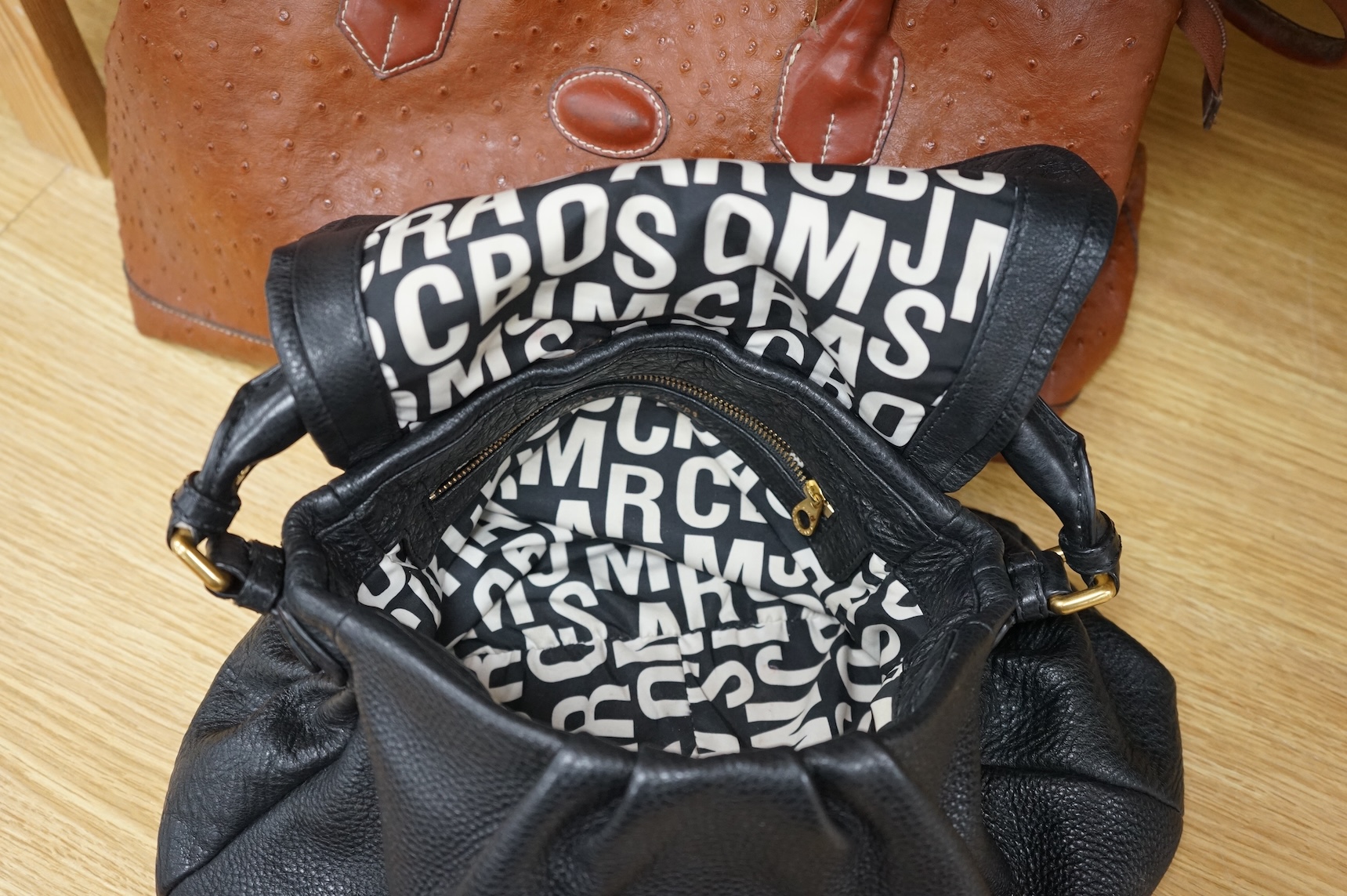 A Marc by Marc Jacobs Standard Supply handbag and an ostrich skin hand bag largest approximately 40cm wide